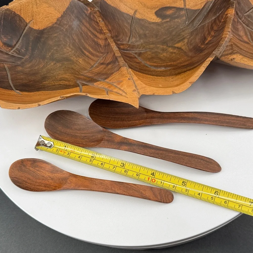 Monkey Pod Wood Leaf Serving Set with 3 Spoons